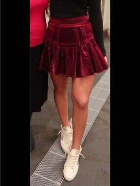 Wine Red Mini Skirt - Women's Flared Skirt